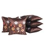 Brown Linen Flower Printed 16X16 Inches 5Pcs Cushion Covers