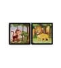 Lion Green Engineered Wood Framed Wildlife Art Print Set of 2