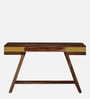 Lisbon Sheesham Wood Writing Table In Yellow On Scratch Resistant Rustic Teak Finish