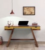 Lisbon Sheesham Wood Writing Table In Yellow On Scratch Resistant Rustic Teak Finish
