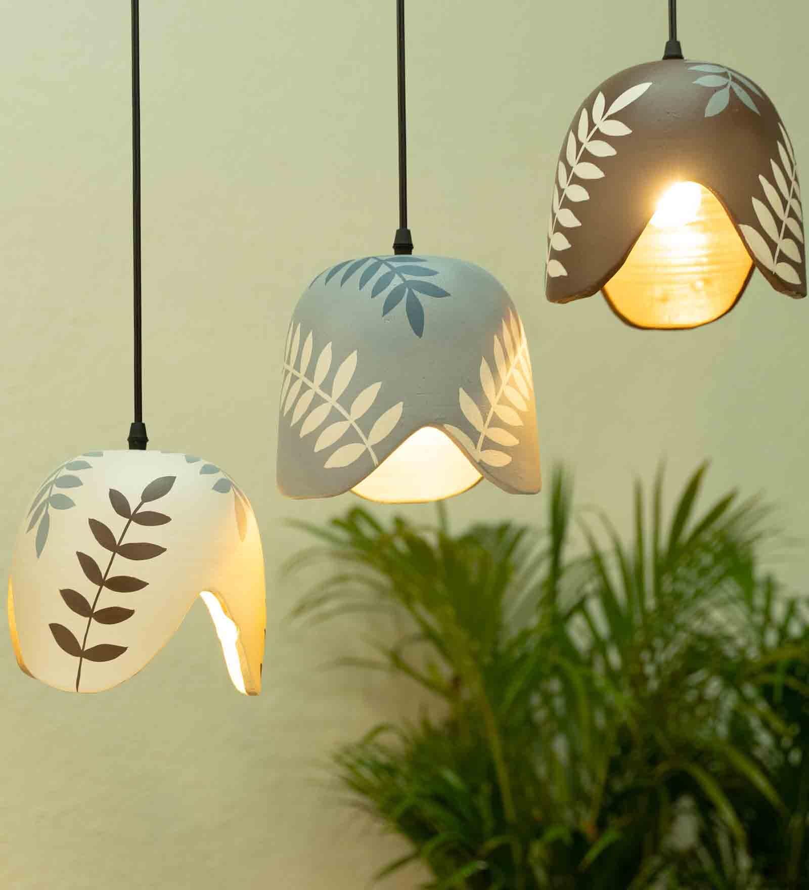 Lleida Brown and Off White Teracotta Handcrafted Contemporary Cluster Hanging Lights