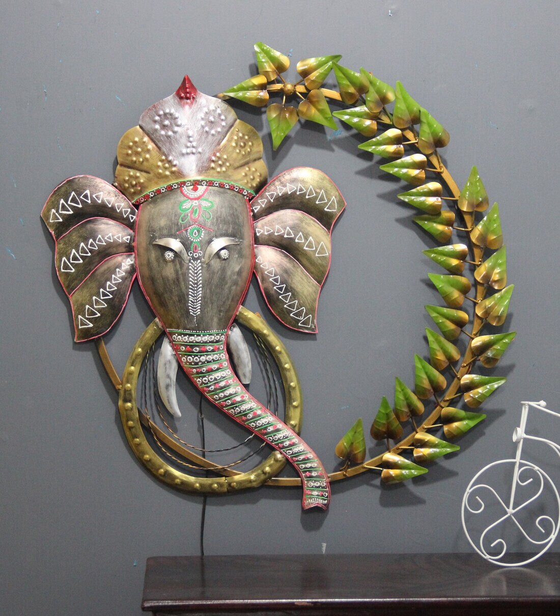 Buy Iron Lord Ganesha Wall Art With LED In Multicolour By Malik Design