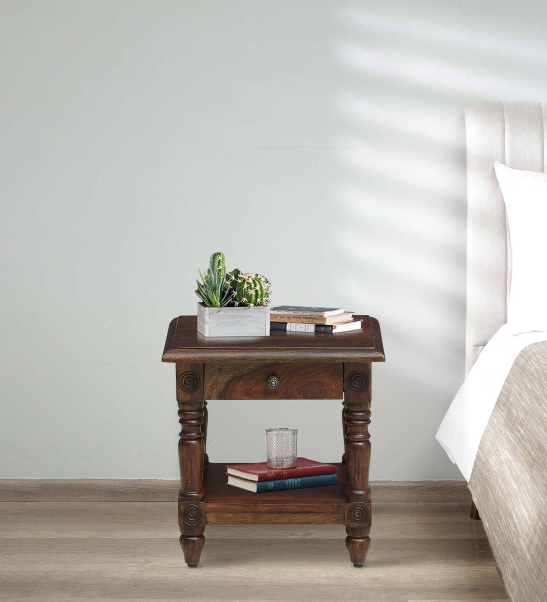 Buy Sencillo Sheesham Wood Lhs Bedside Table In Provincial Teak