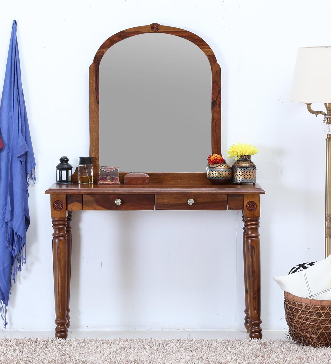 Buy Louis Solid Wood Dressing Table In Provincial Teak Finish By