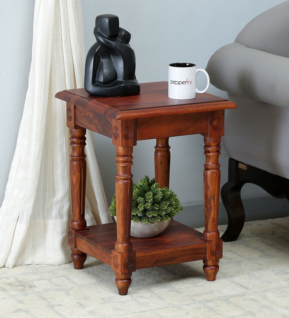 Buy Louis Solid Wood End Table In Honey Oak Finish By Amberville Online