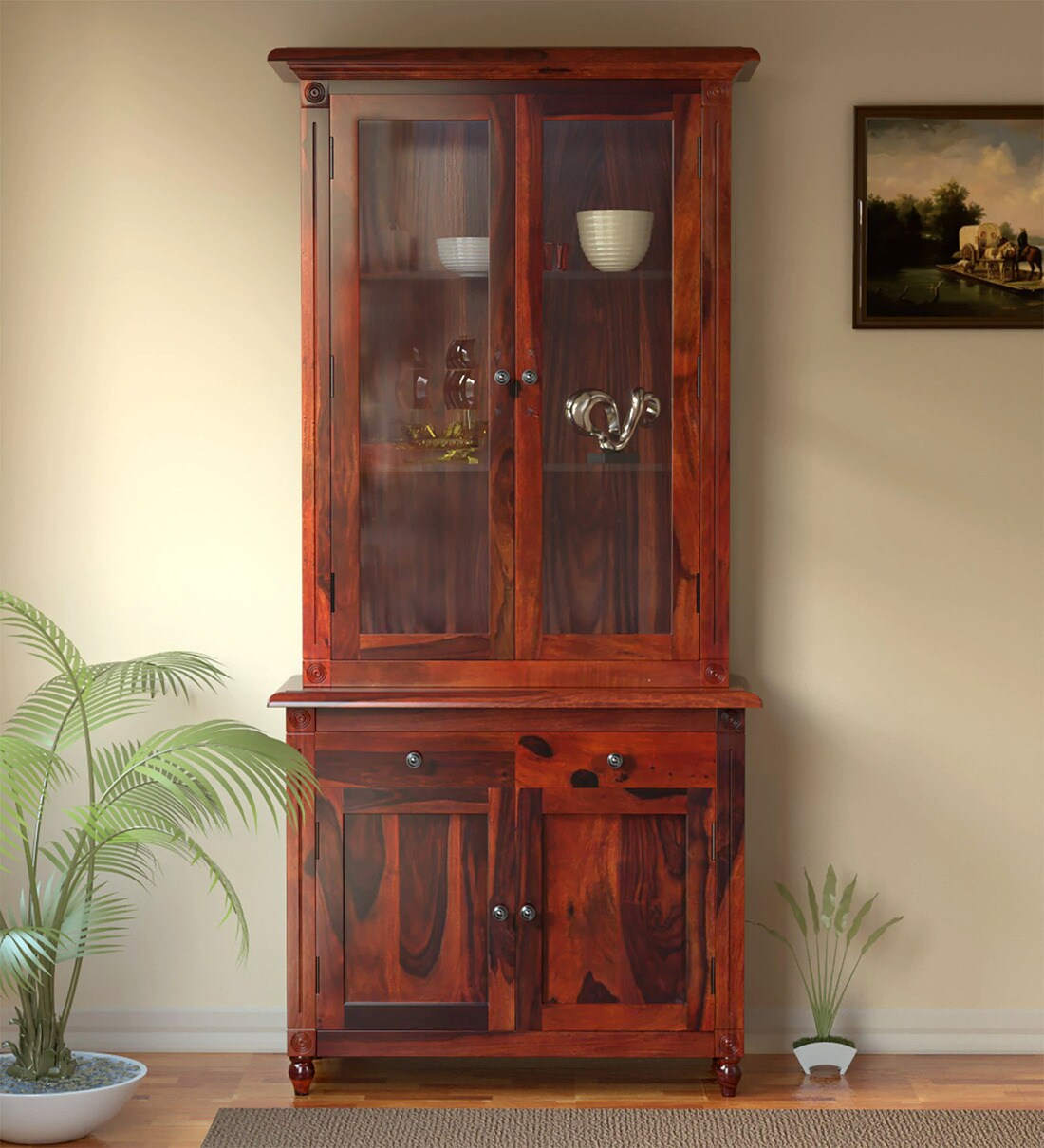 Buy Louis Solid Wood Hutch in Honey Oak Finish By Amberville