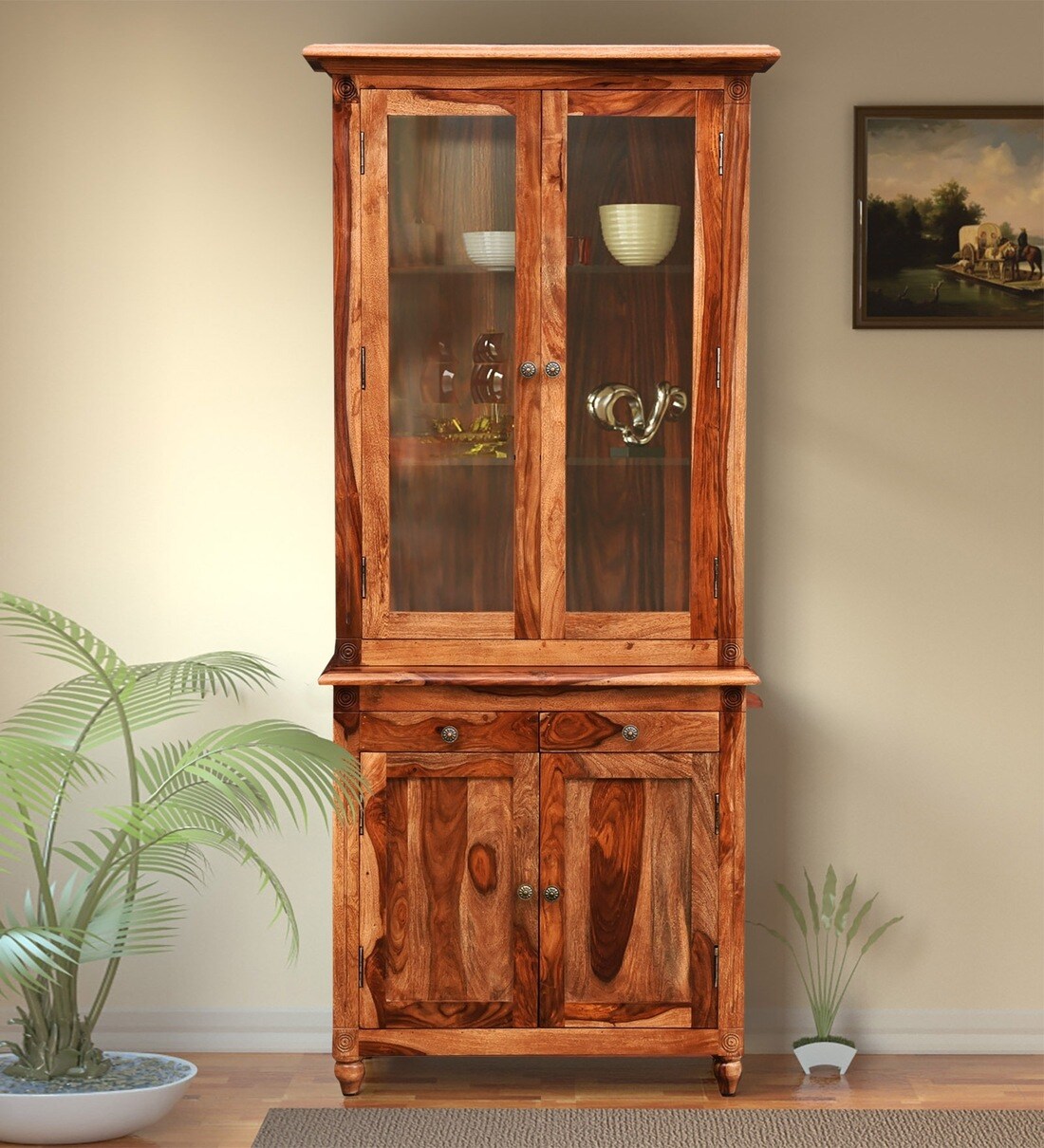 Buy Louis Solid Wood Hutch in Rustic Teak Finish By Amberville