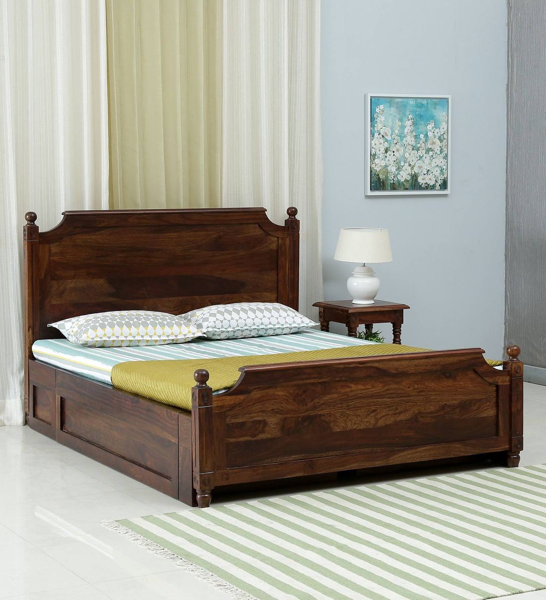 Buy Louis Solid Wood King Size Bed with Storage in Provincial Teak