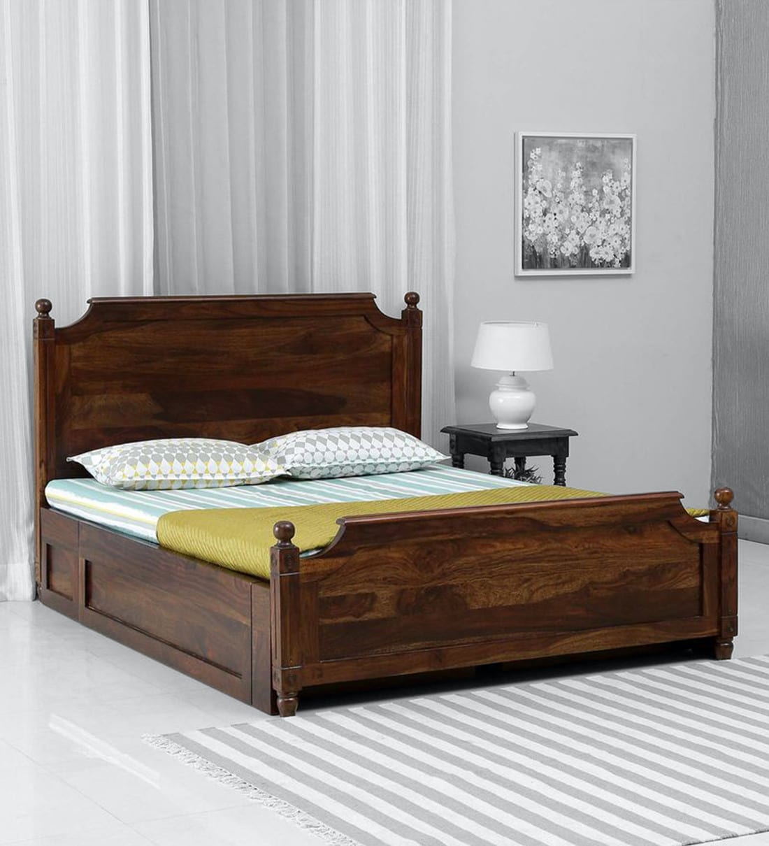 Buy Louis Solid Wood King Size Bed with Storage in Provincial Teak Finish Amberville By