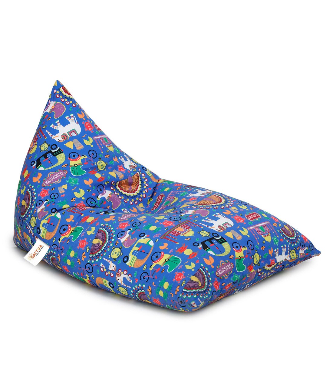 Buy Lounge Pyramid Jumbo Bean Bag with Beans in Blue Indian Print by