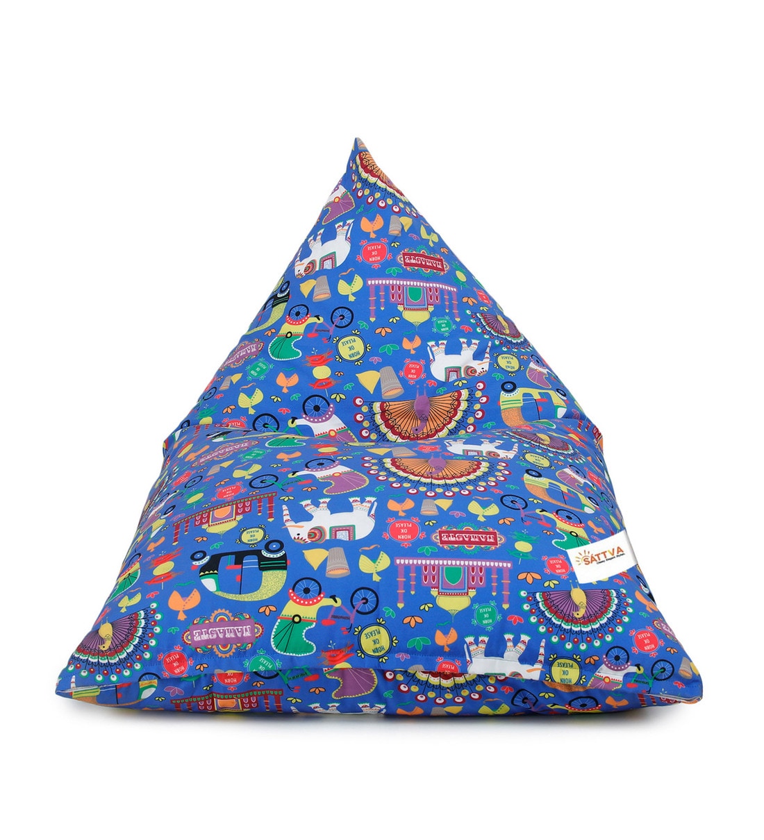 Buy Lounge Pyramid Jumbo Bean Bag with Beans in Blue Indian Print by Sattva Online Bean Bags