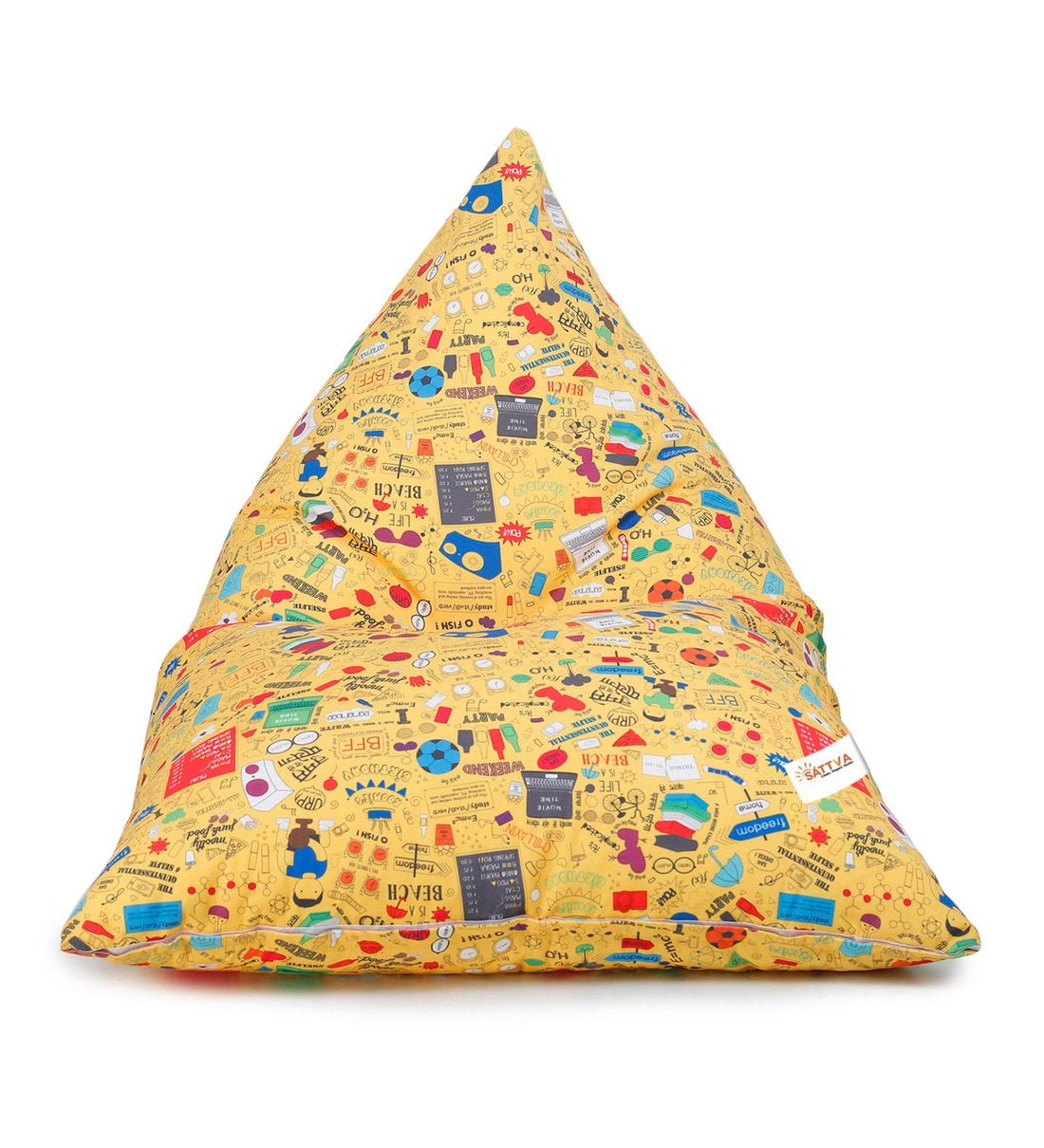 Buy Lounge Pyramid Jumbo Bean Bag with Beans in Yellow Youth Print by