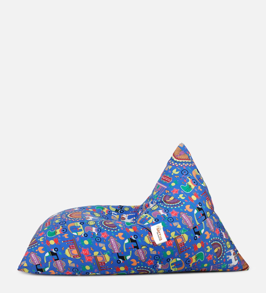 Buy Lounge Pyramid Jumbo Bean Bag with Beans in Blue Indian Print by