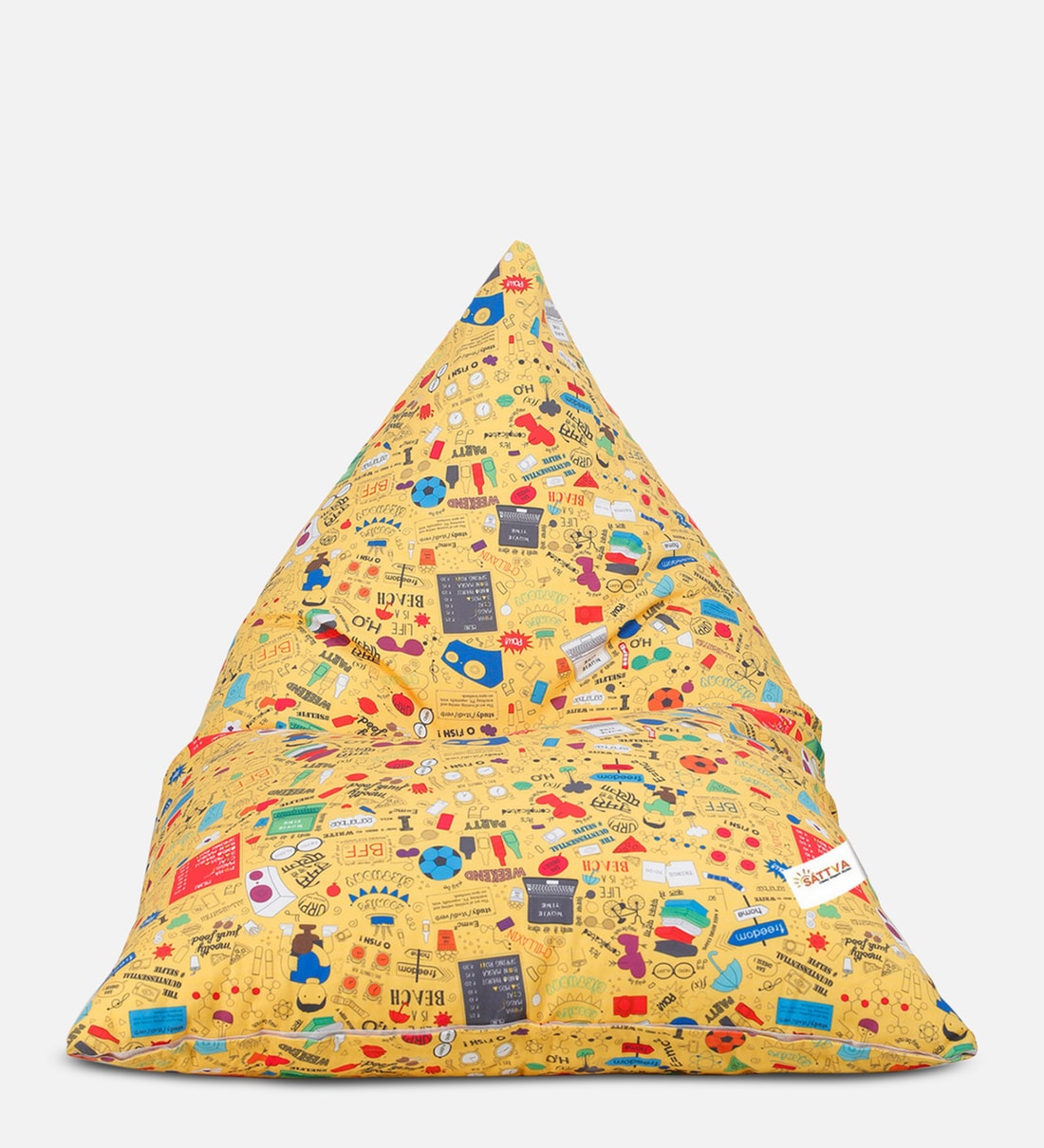 Buy Lounge Pyramid Jumbo Bean Bag with Beans in Yellow Youth Print at