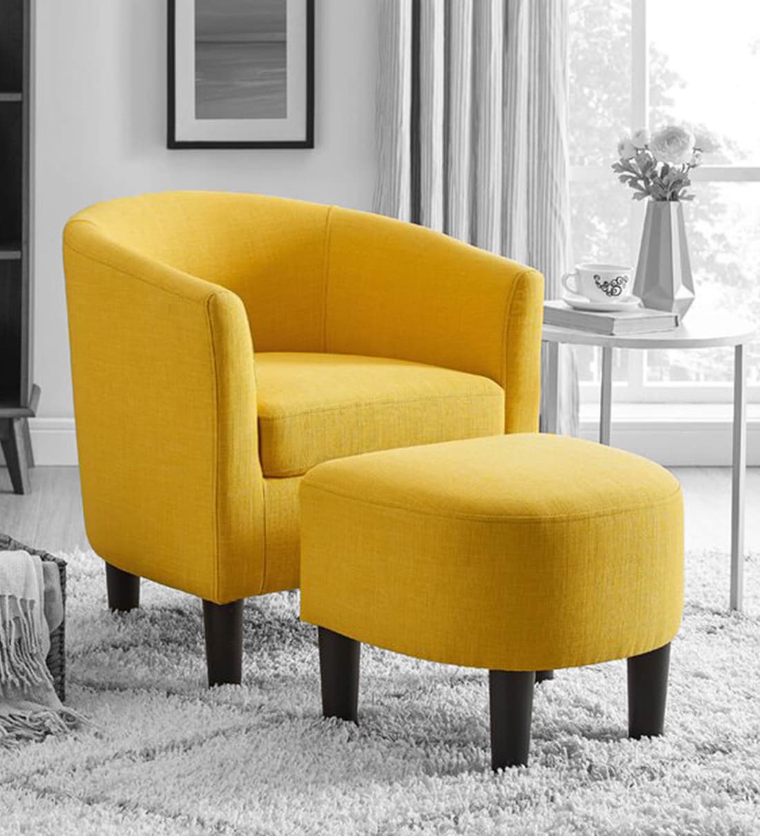 yellow chair and ottoman