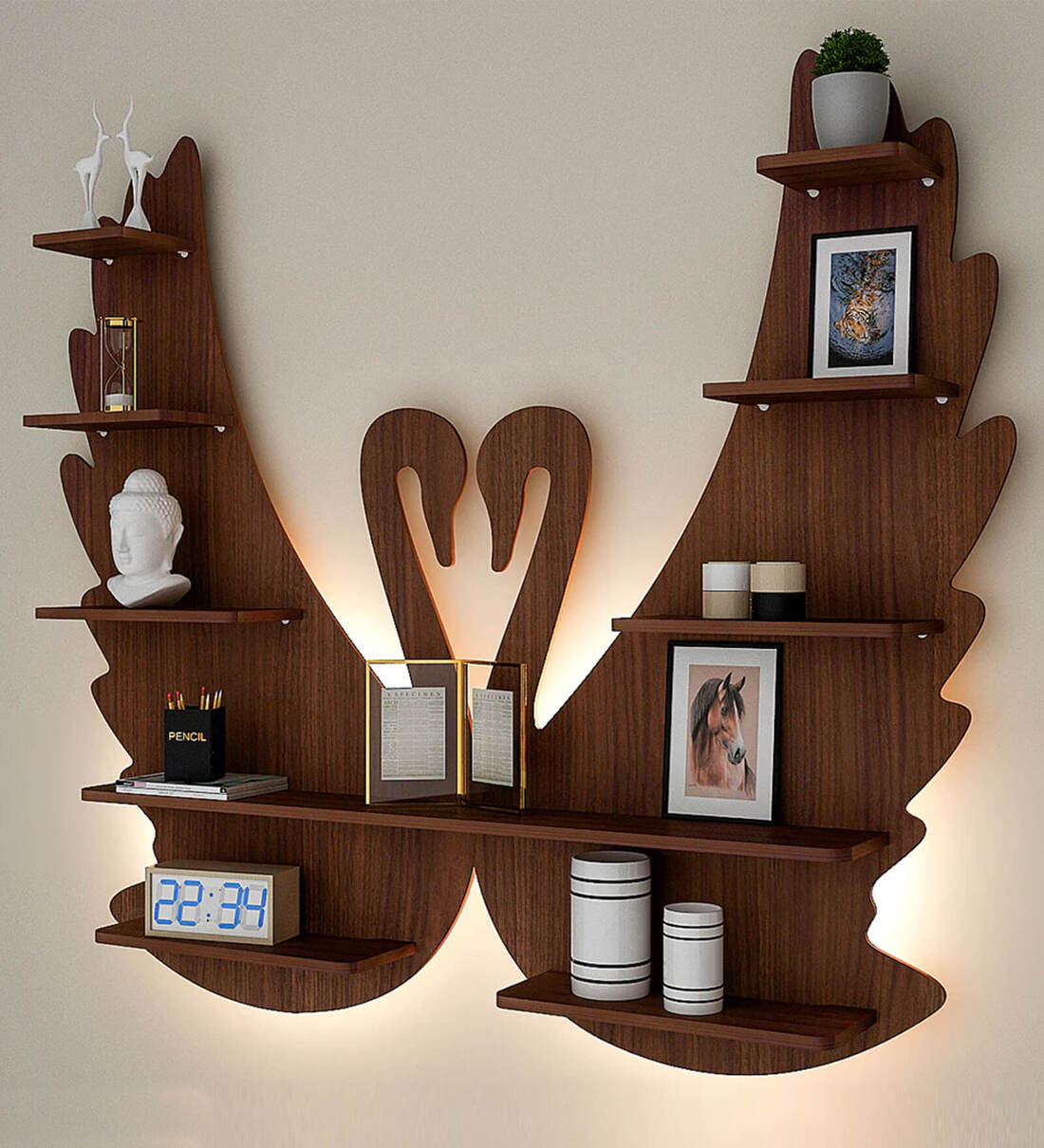 Buy Loving Swan Walnut Wood Wall Shelf at 48% OFF by VibeCrafts
