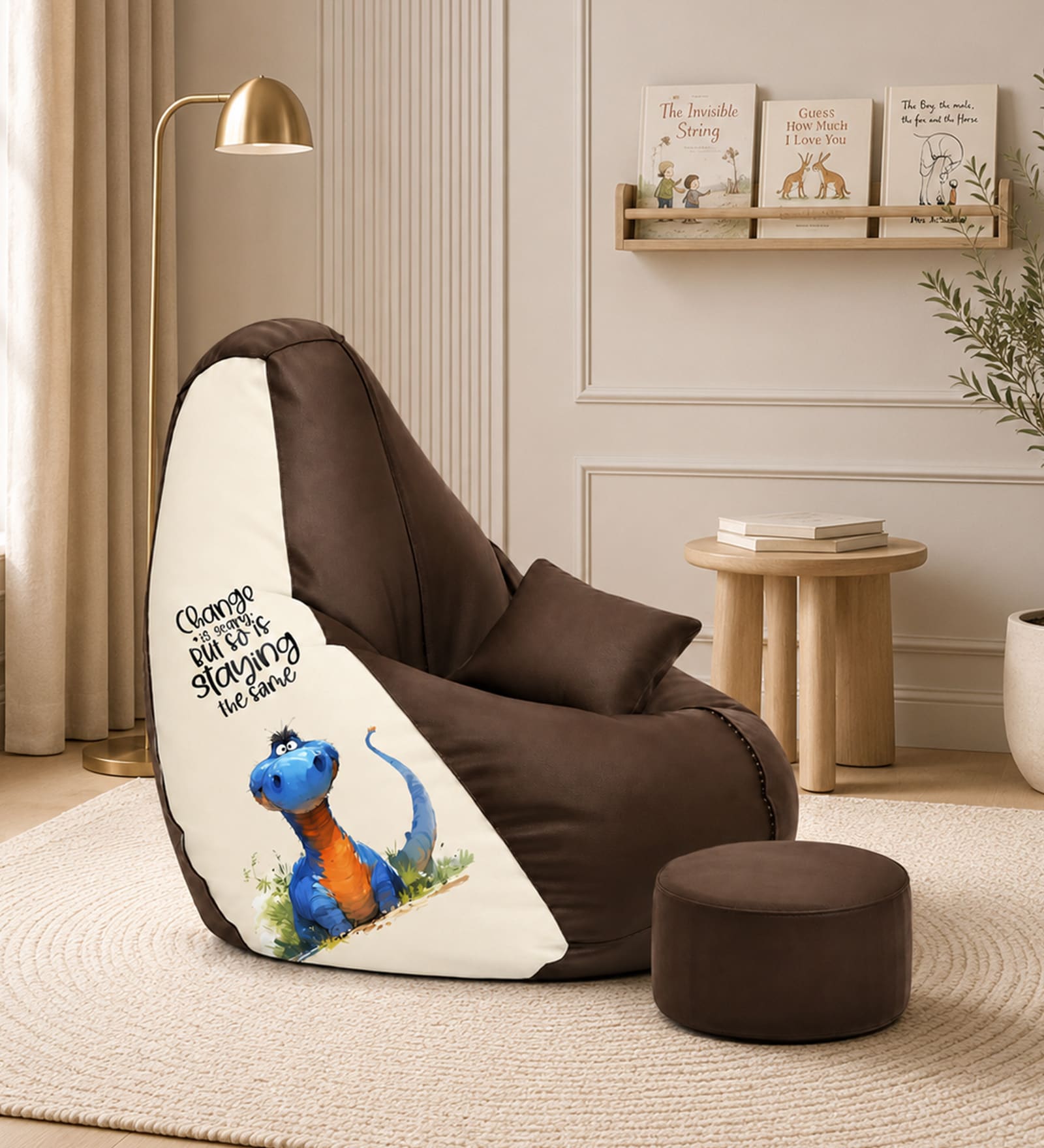 Loaf 3XL 'Change is Scary' Printed Filled Bean Bag with Footrest & Cushion