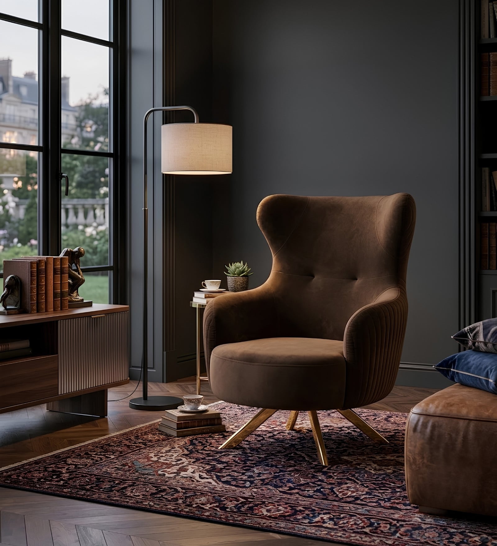 Amboeba upholstery Barrel Chair In Brown Colour