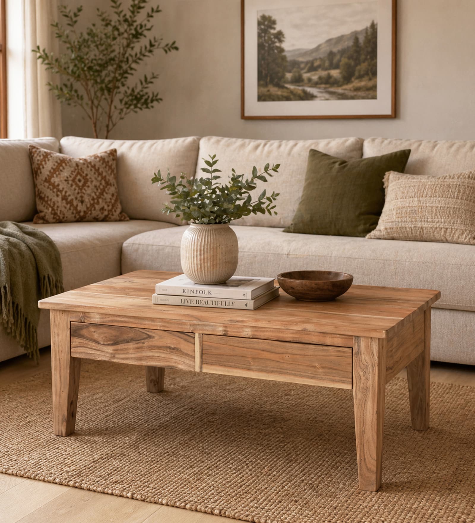 Logan Solid Wood Coffee table In Natural Finish