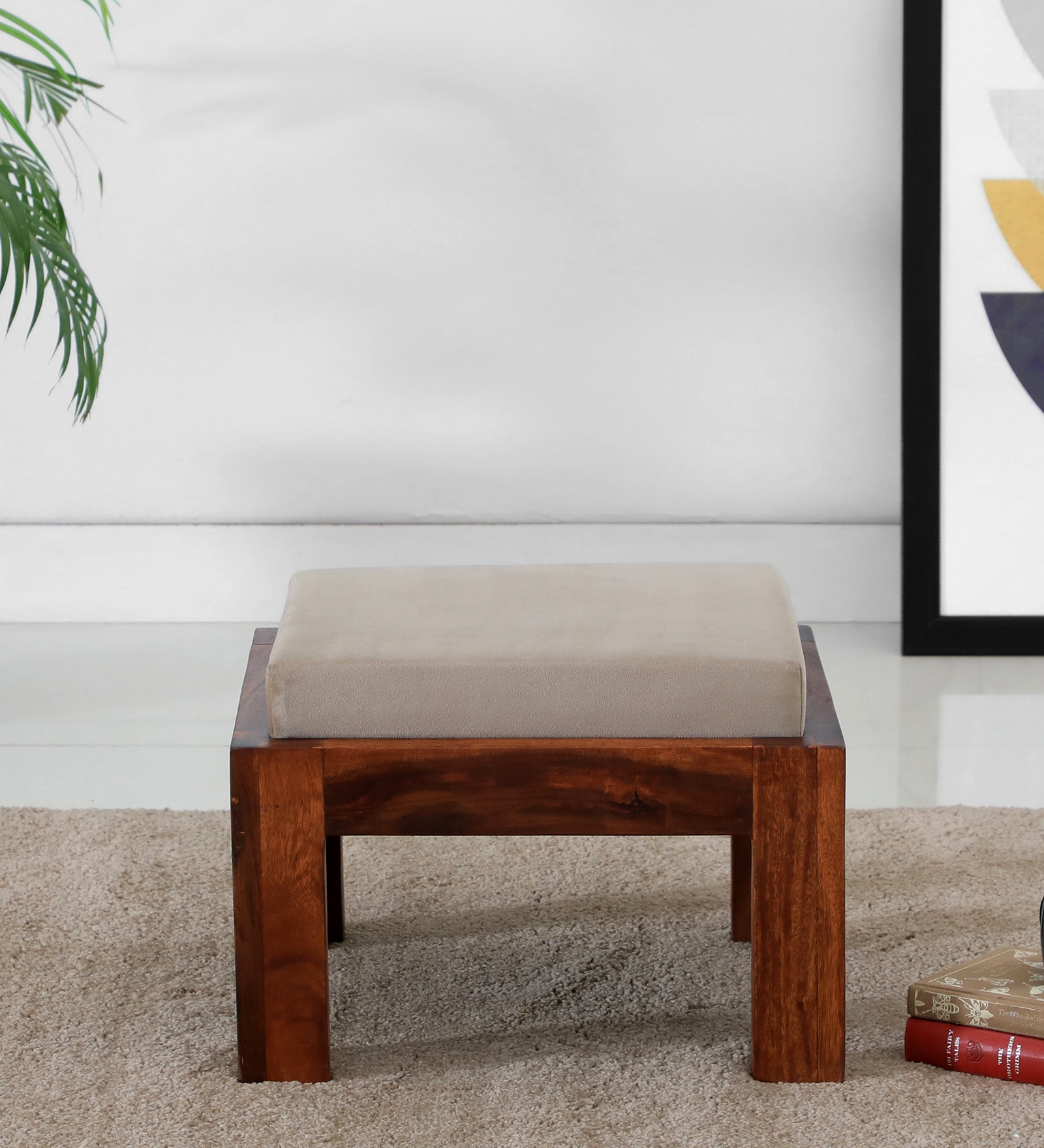 Loire Solid Wood Foot Stool in Grey Colour  Set of 2)