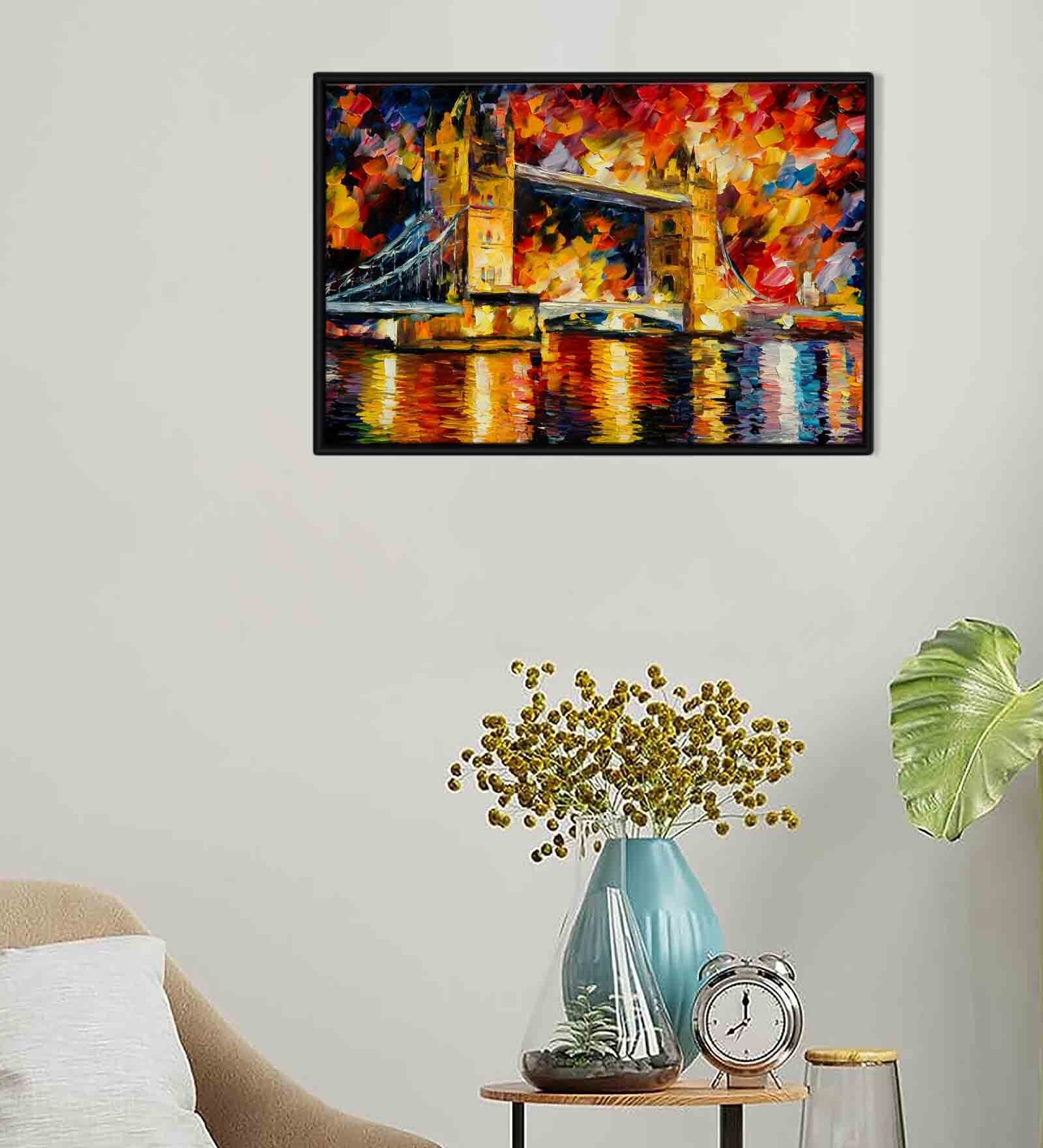 London Bridge Multicolour Synthetic Wood Framed Canvas Wall Painting