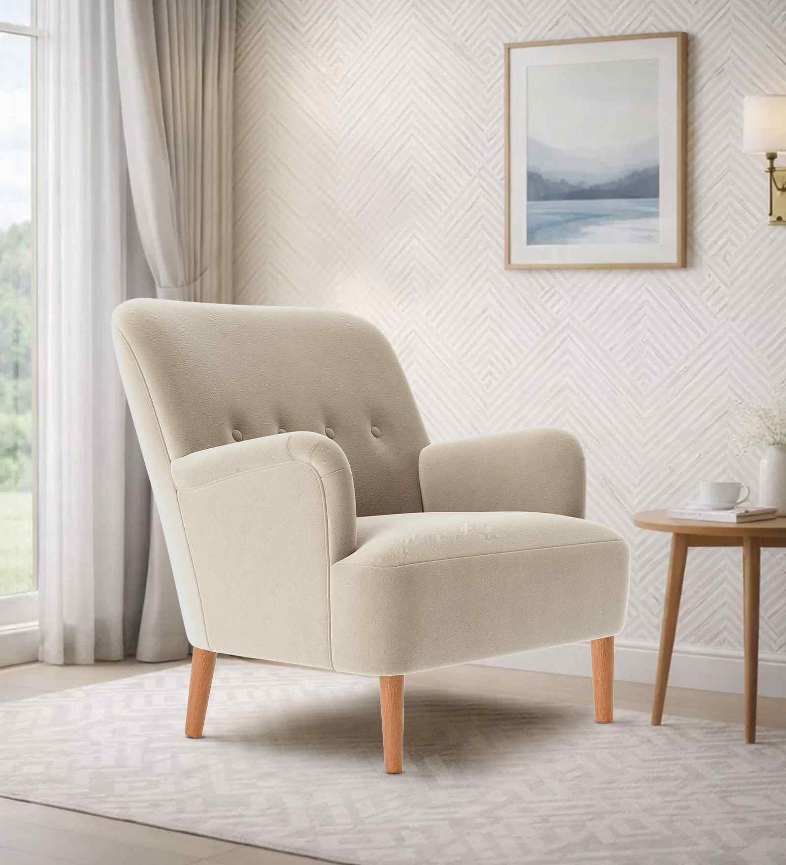 London Velvet Lounge Chair In Beige Color