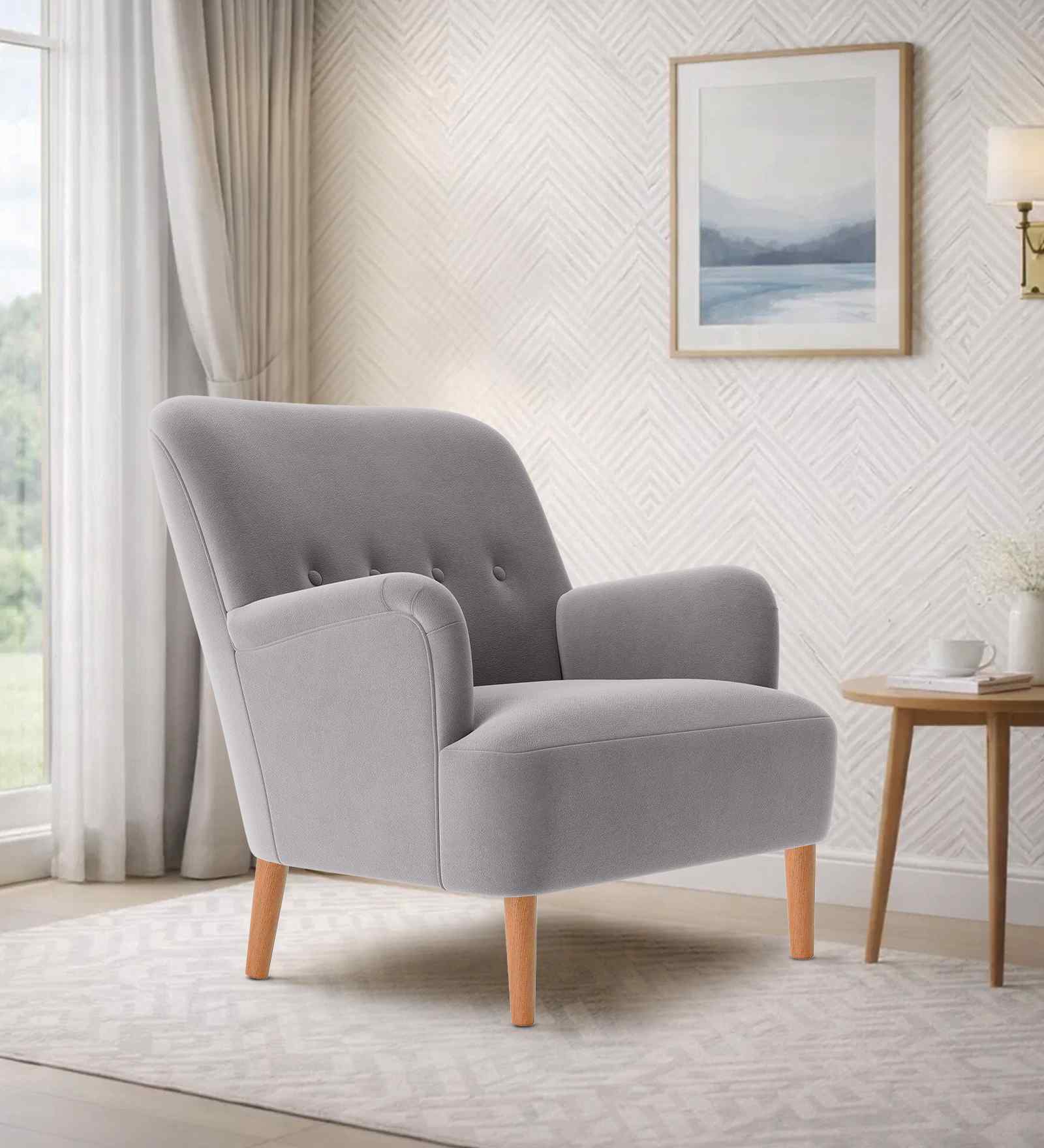 London Velvet Lounge Chair In Grey Colour