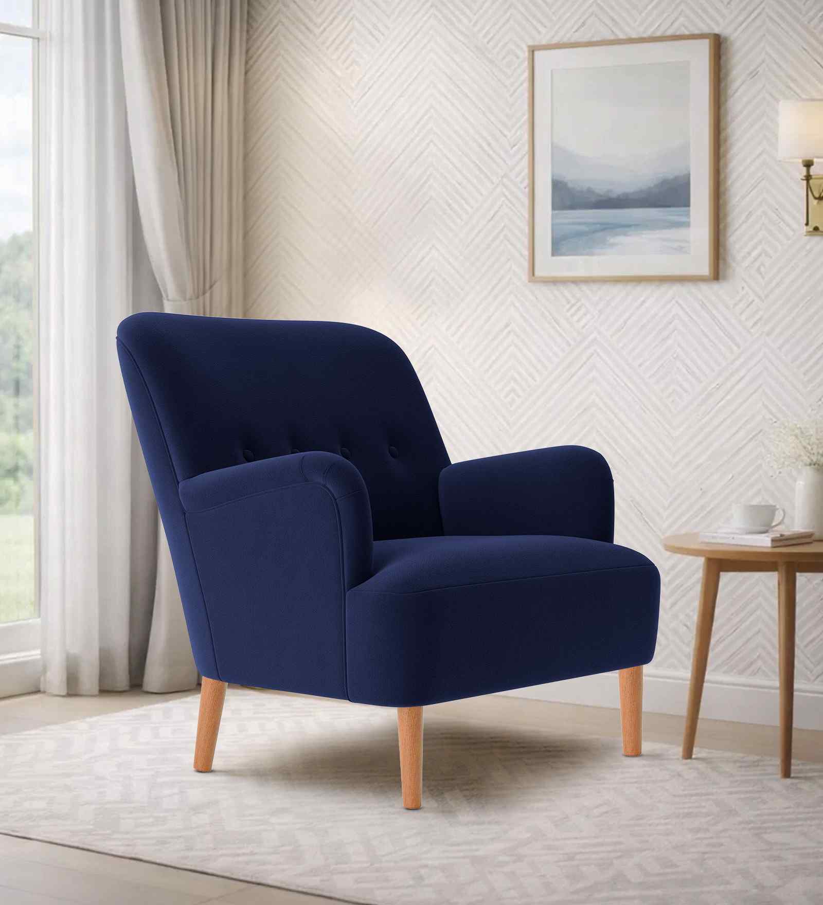London Velvet Lounge Chair In Navy Blue Color