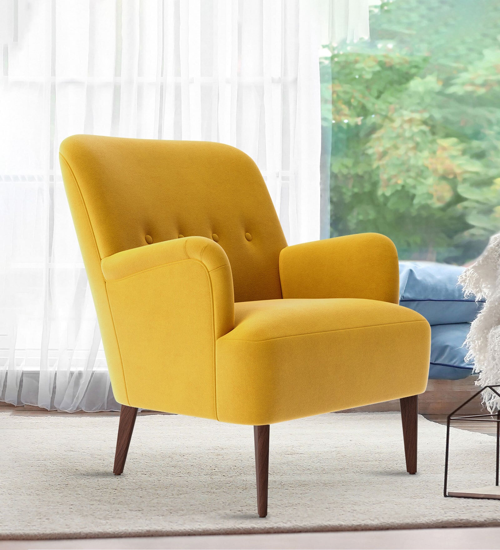 London Velvet Lounge Chair In Yellow Color