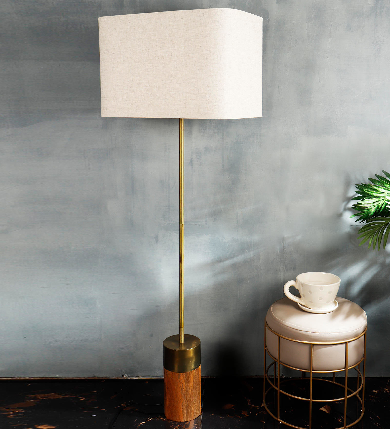 Buy Long Gold Lamp Stand Beige Fabric Shade Floor Lamp with Wooden