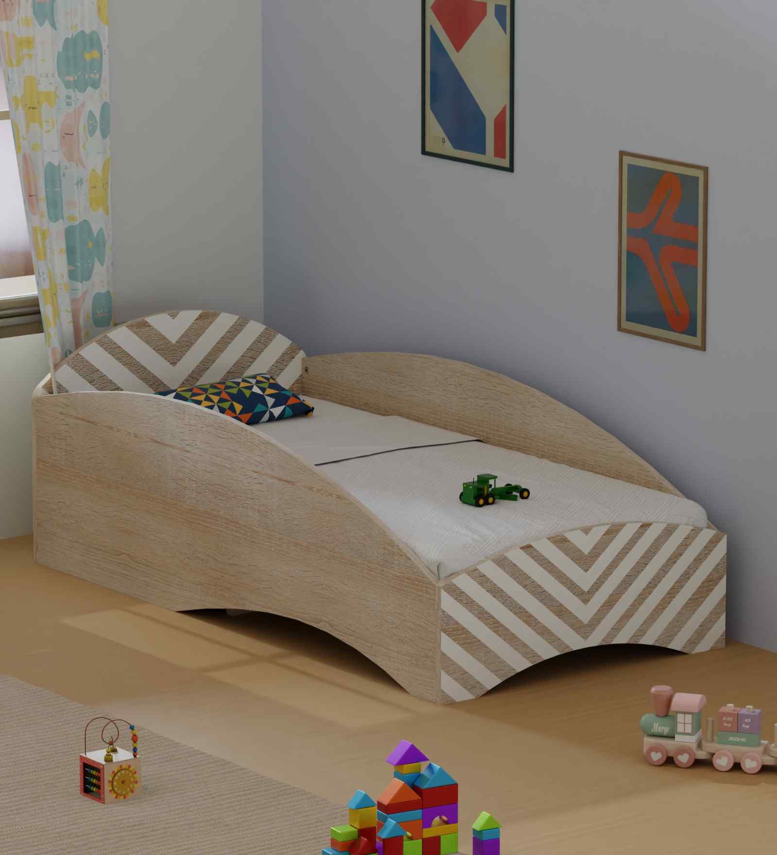 Loopy Loop Toddler Bed in Oak and White Stripes