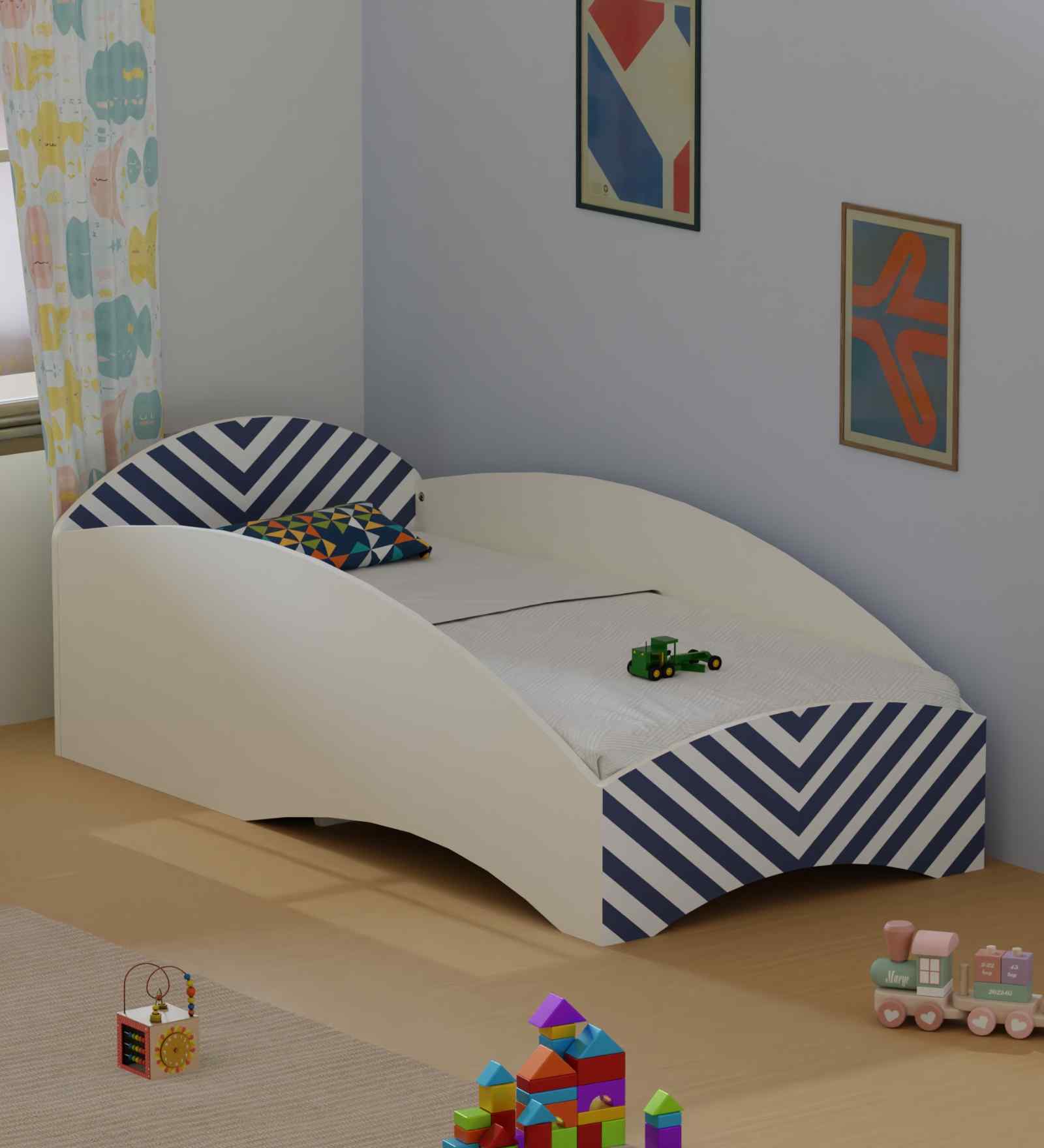 Loopy Loop Toddler Bed in White and Blue Stripes