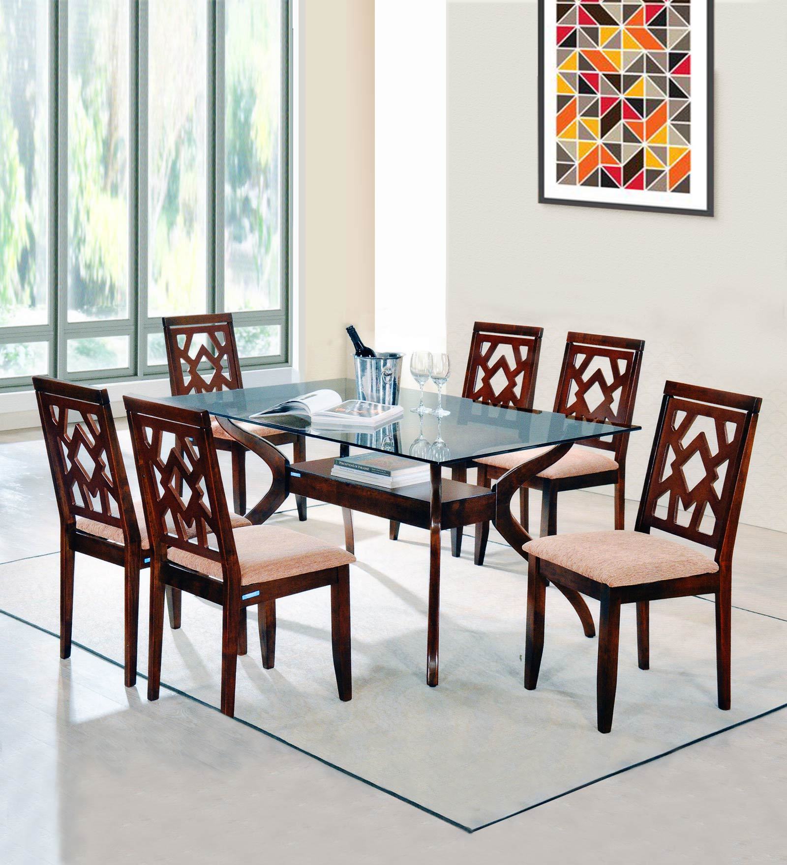 Lopez Solid Wood 6 Seater Dining Set in Walnut Finish Lopez Solid Wood 6 Seater Dining Set in Walnut Finish