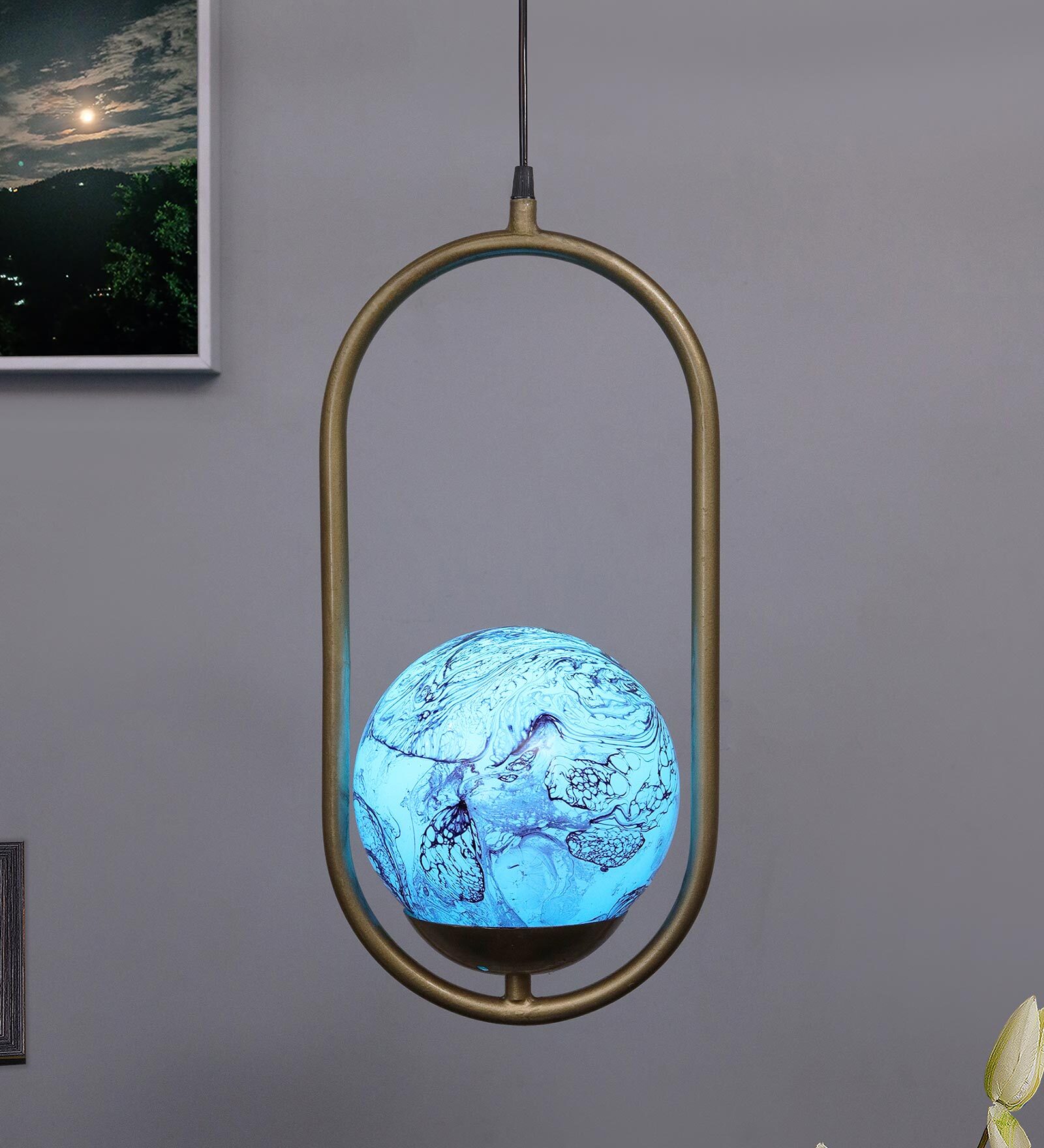 Lora Blue Metal Hanging Light