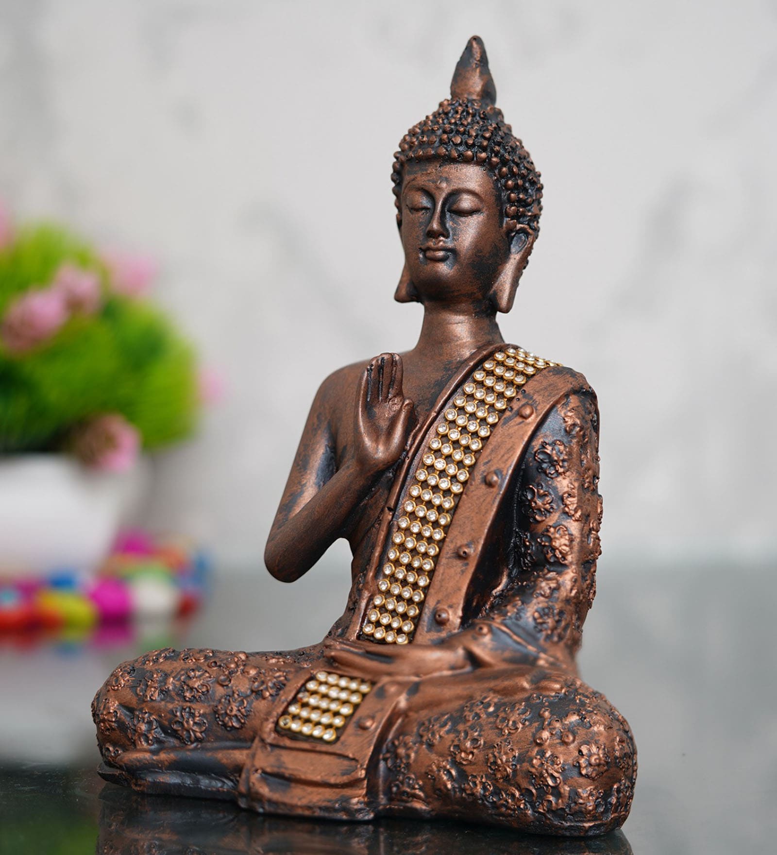 Lord Buddha Brown Polyresin Idol