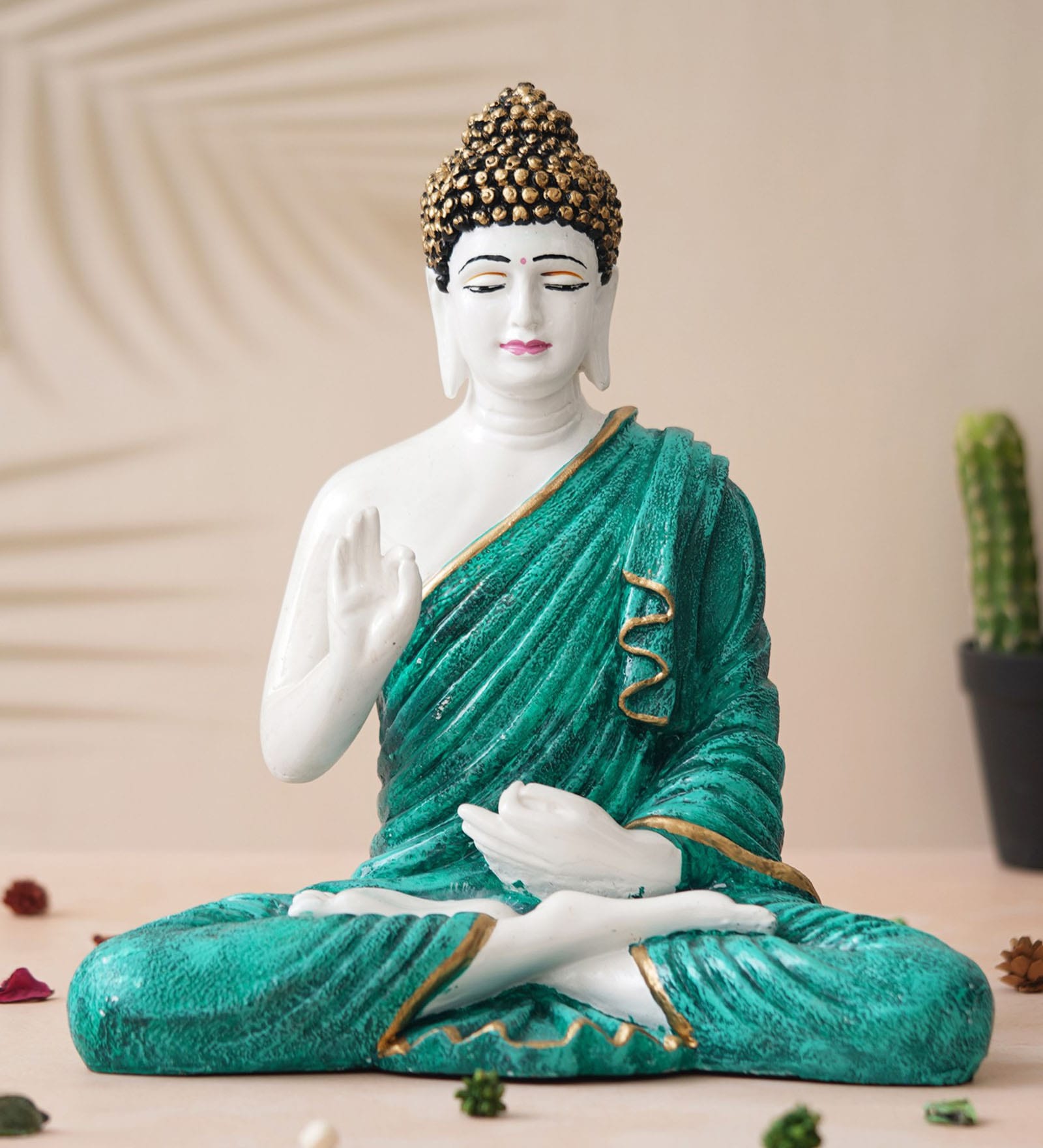 Lord Buddha Green Polyresin Idol