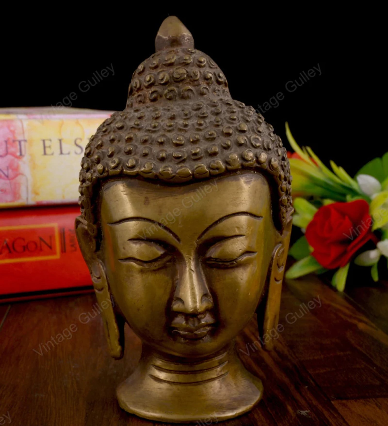 Lord Buddha Head Metal Religious Idol (Silver)