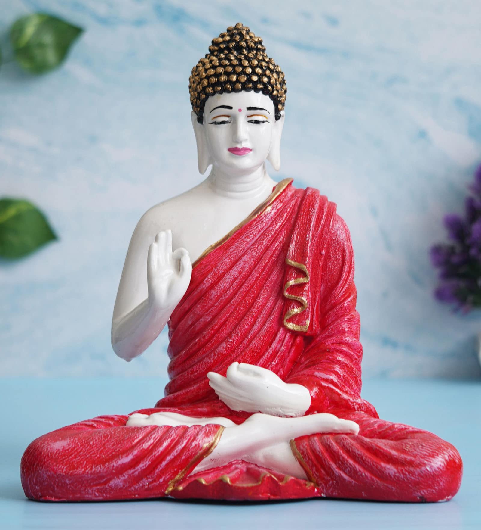 Lord Buddha Red Polyresin Idol