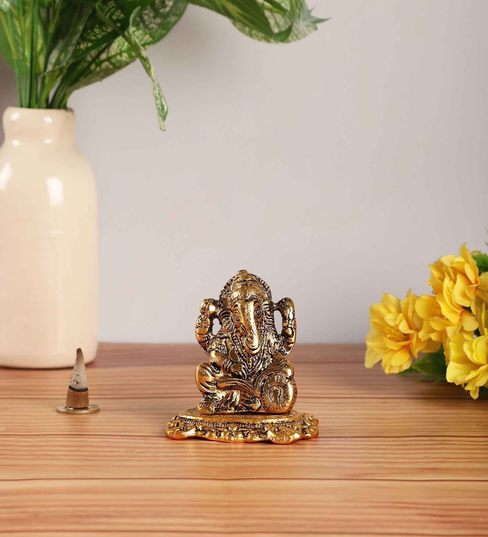 Lord Ganesh Gold Aluminium Religious Idols