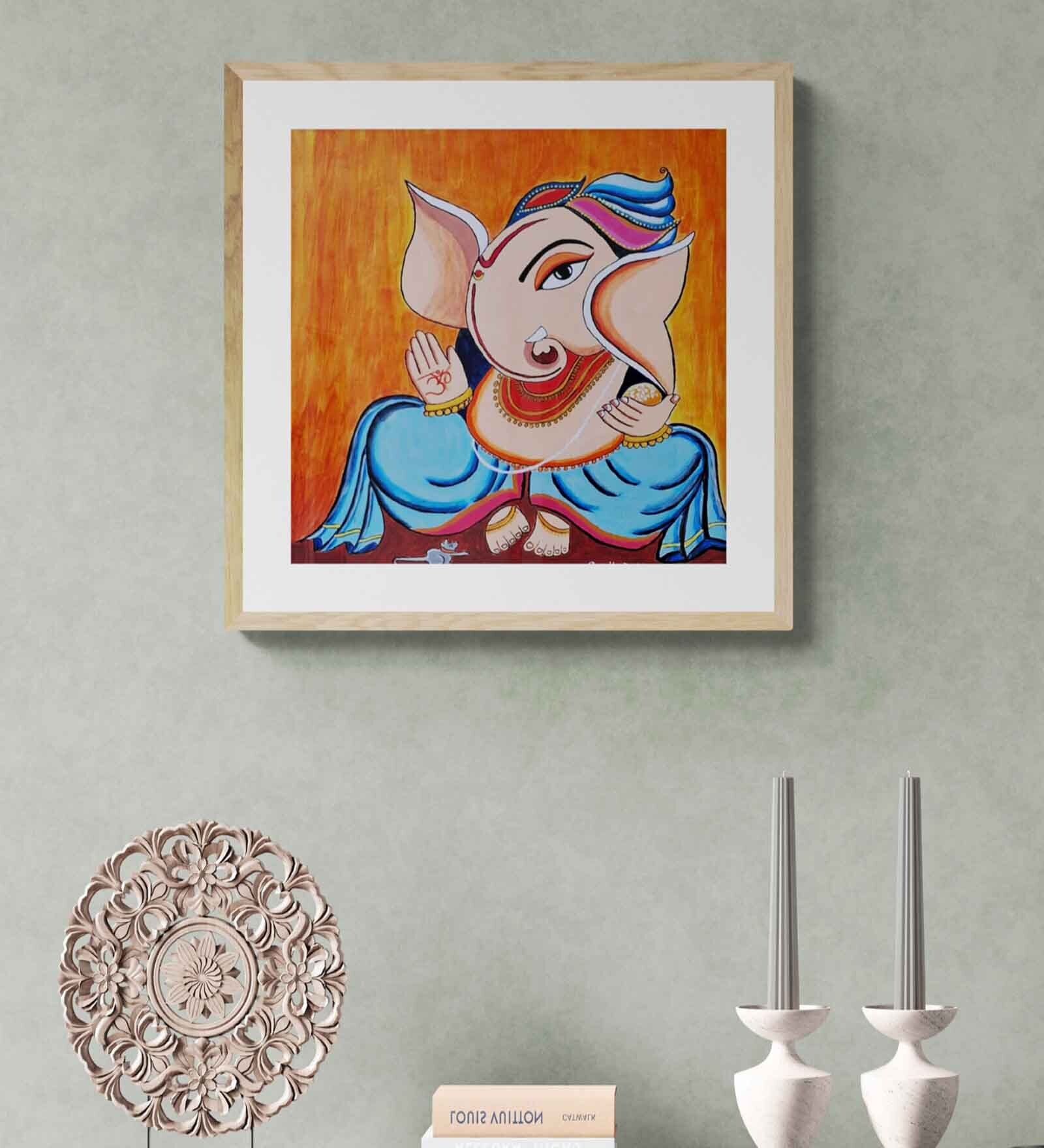 Lord Ganesh Handmade Acrylic Paint On Canvas Unframed