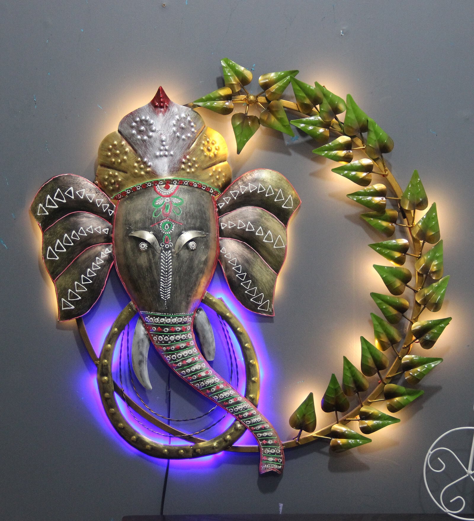 Buy Iron Lord Ganesha Wall Art With LED In Multicolour at 15 OFF by
