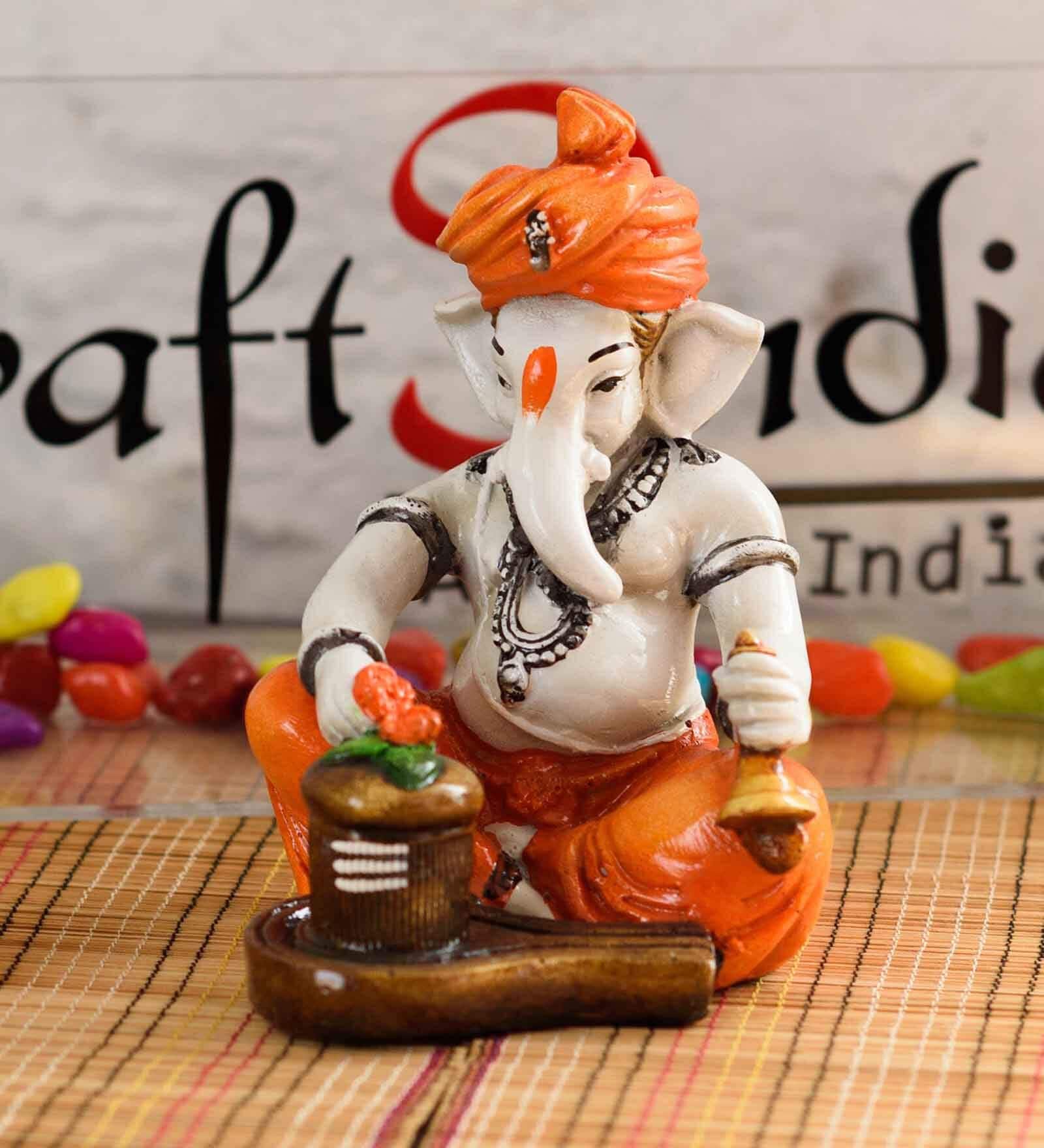 Lord Ganesha Cream Polyresin Idol