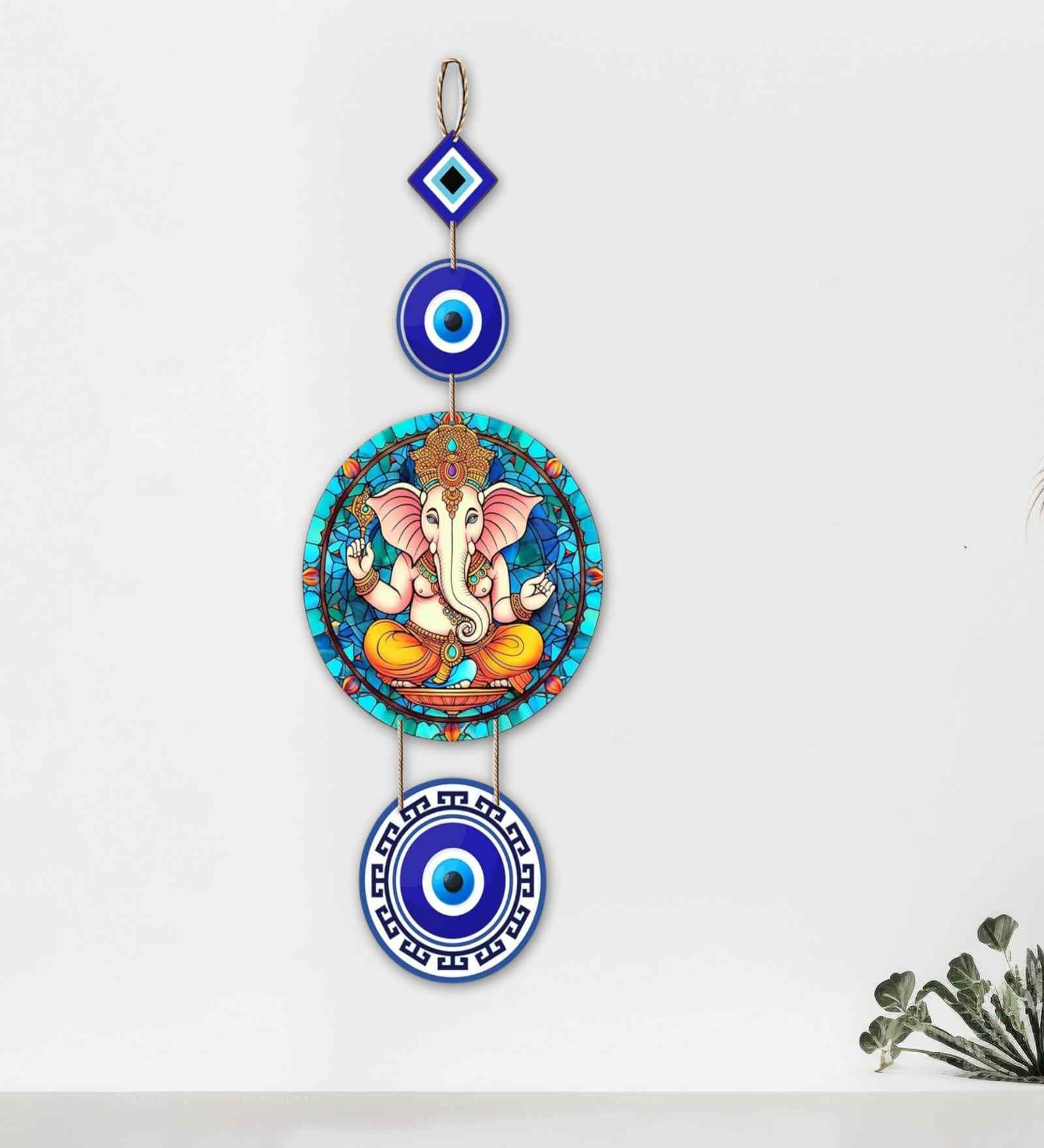 Lord Ganesha Evil Eye Decorative Wooden Wall Hanging Decor