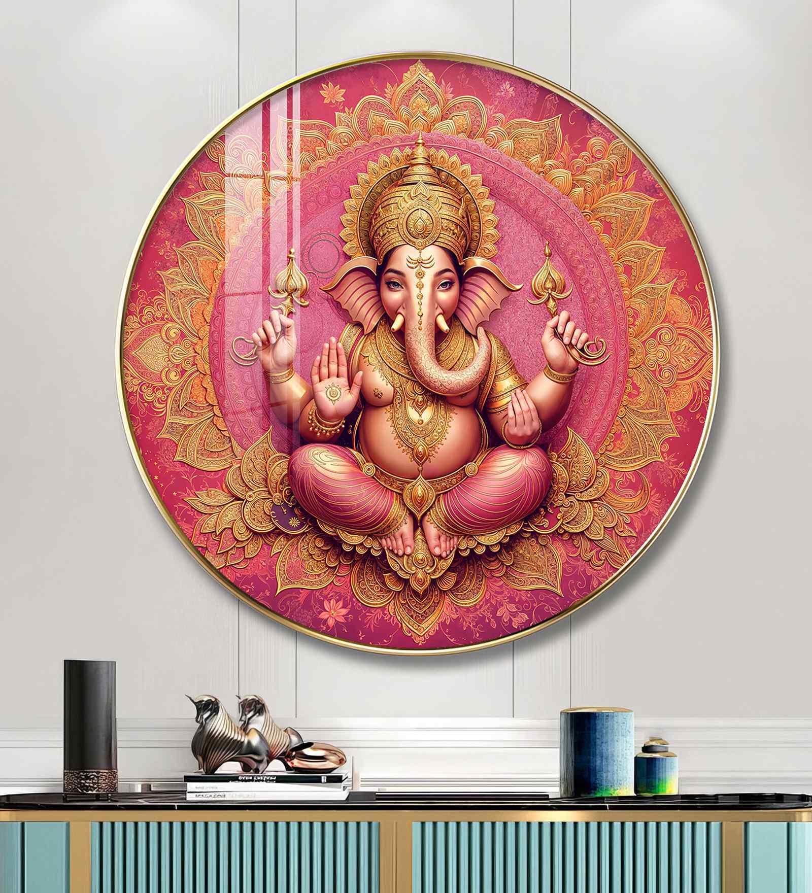 Lord Ganesha Giving Blessing Acrylic Round Wall Art