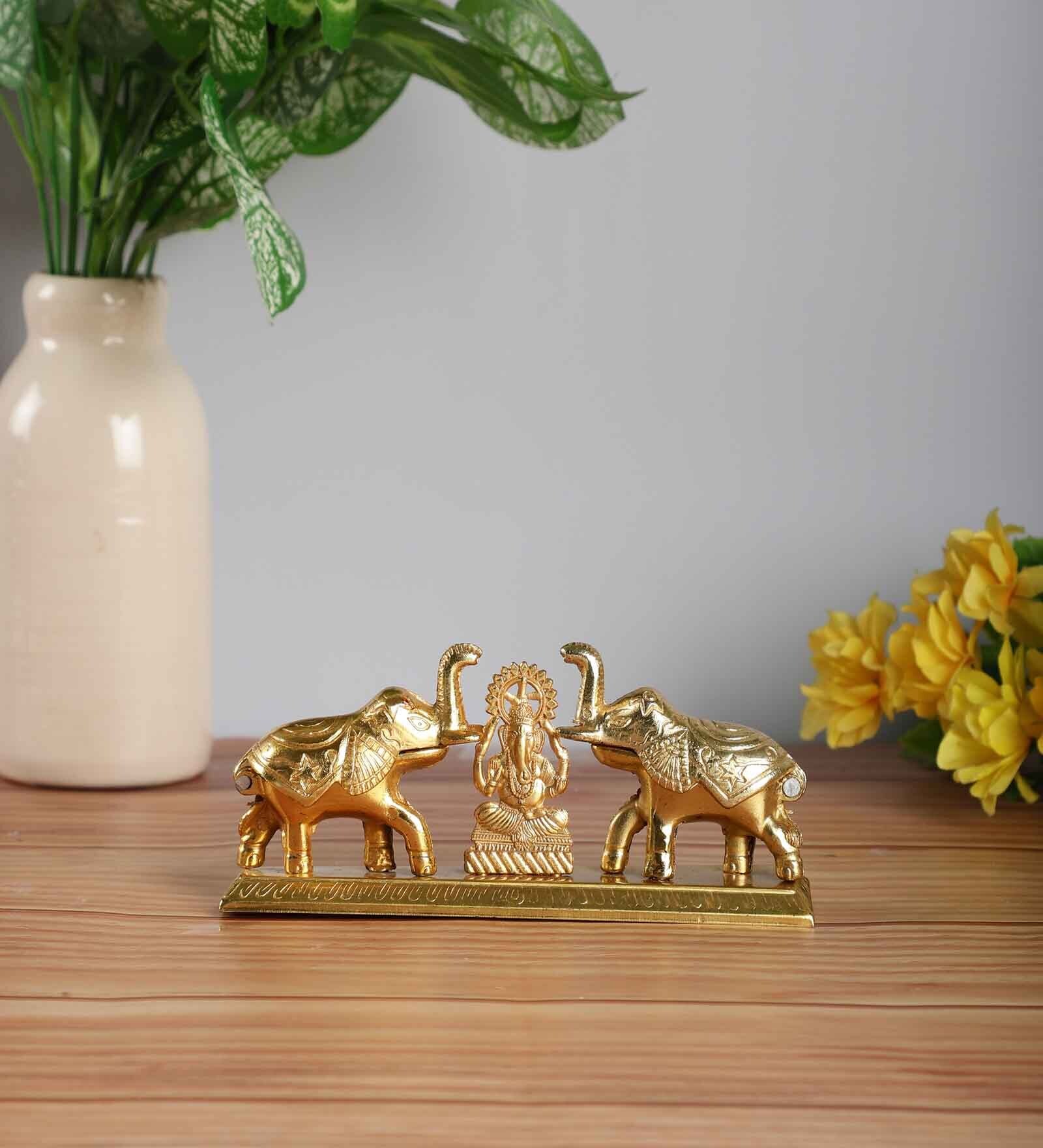 Lord Ganesha Gold Aluminium Religious Idols