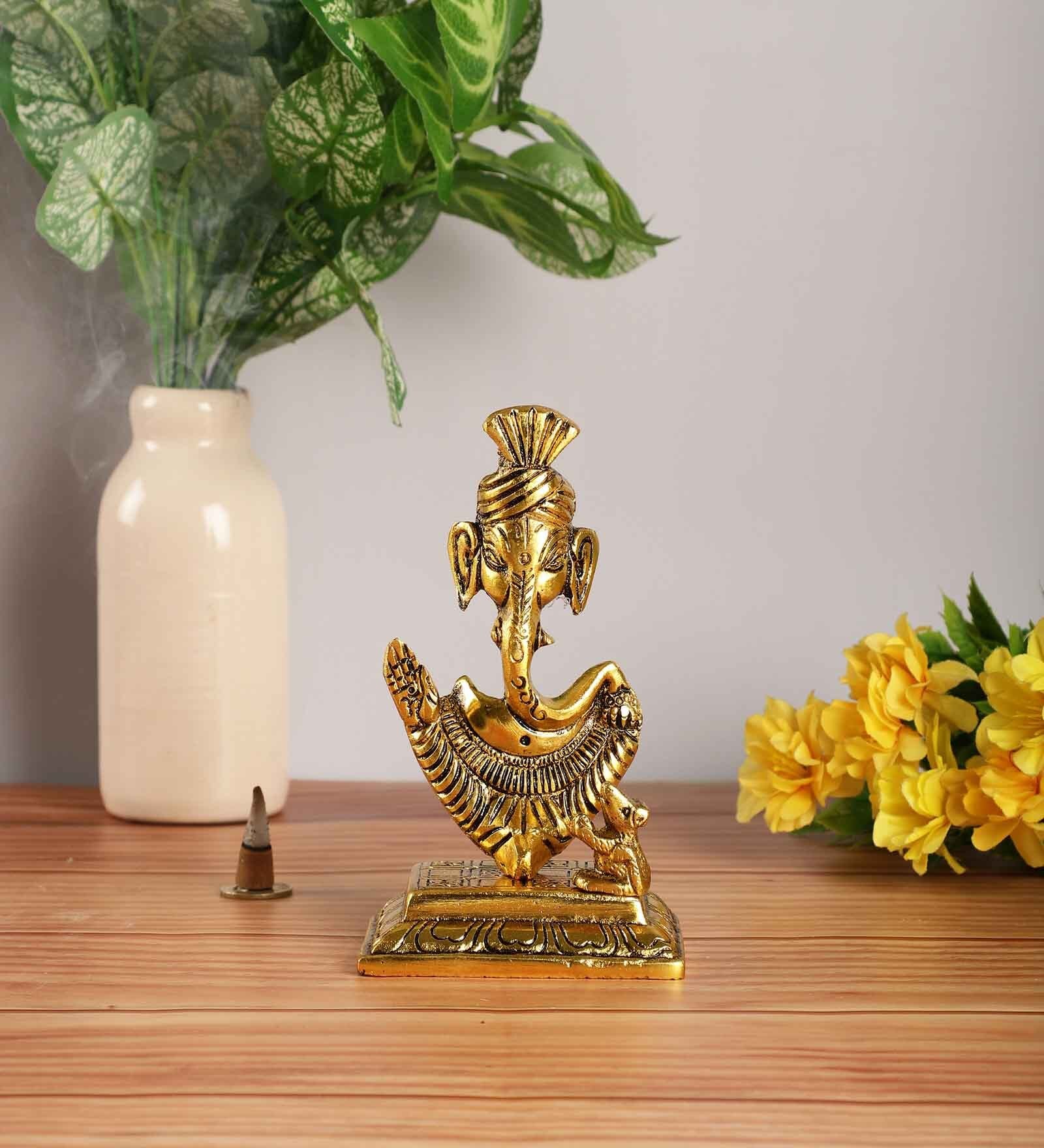 Lord Ganesha Gold Aluminium Religious Idols