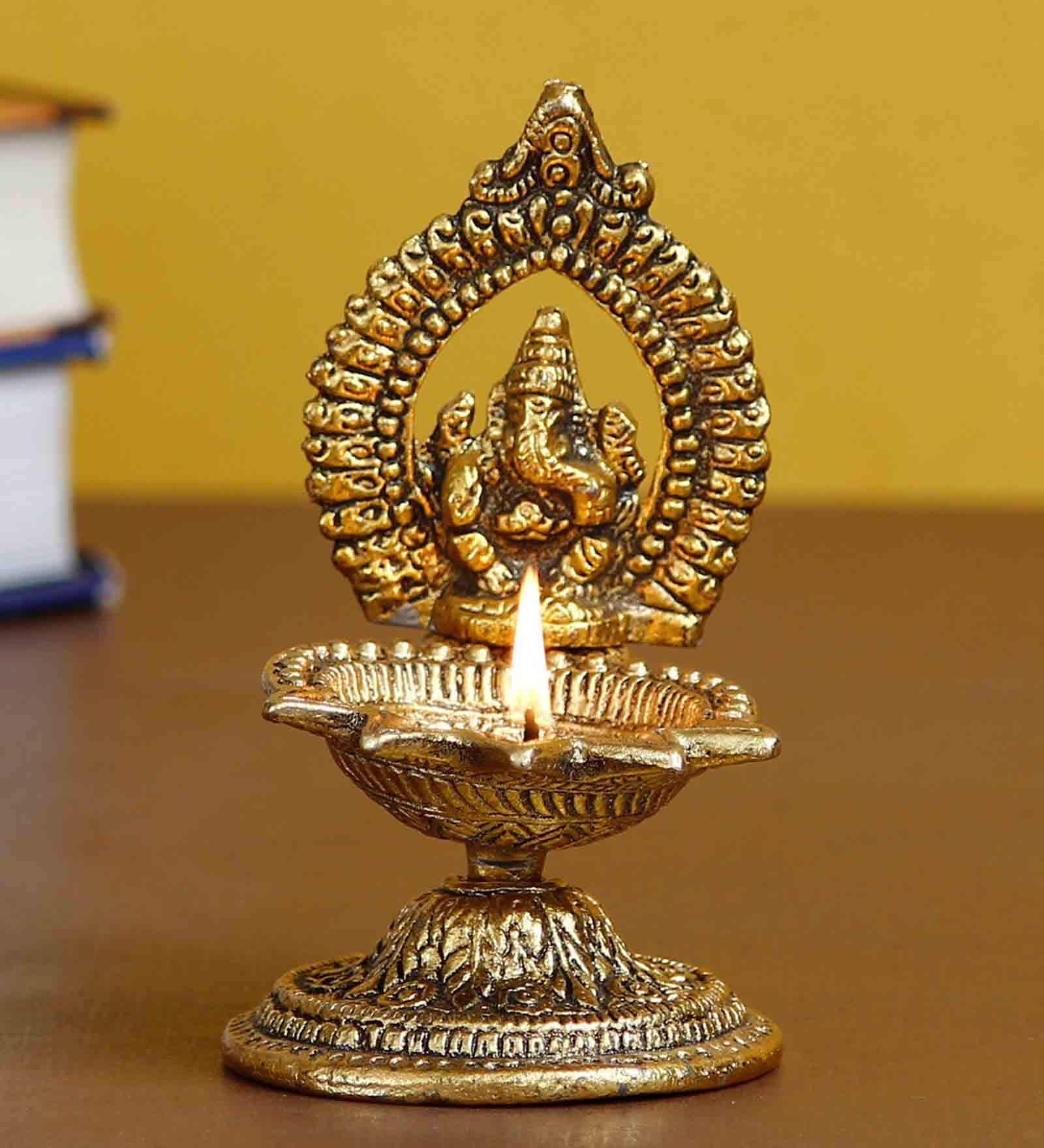 Lord Ganesha Gold Metal Diya