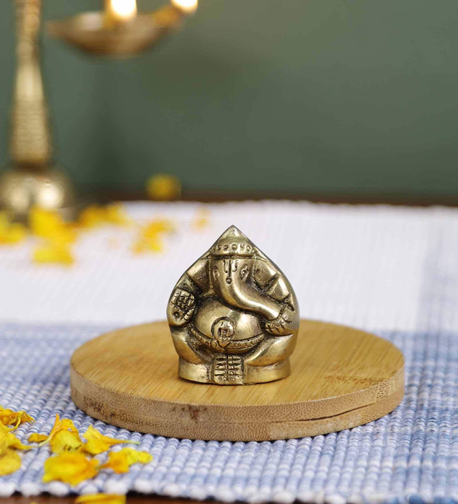 Lord Ganesha Golden Brass Religious Idol