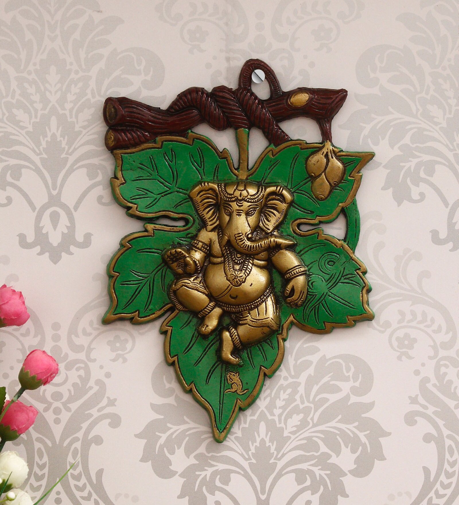 Lord Ganesha Green Metal Idol