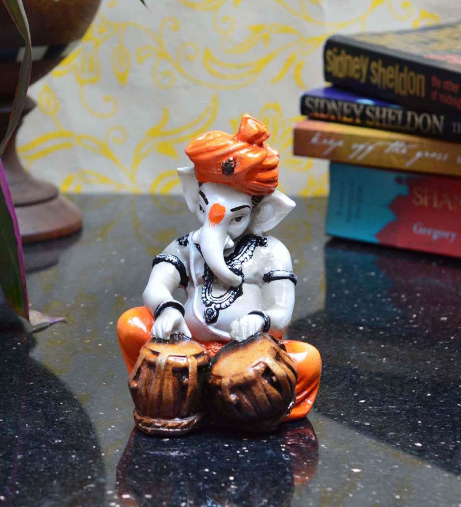 Lord Ganesha Orange Polyresin Idol